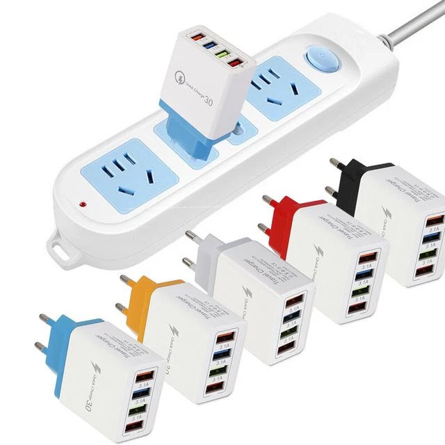 1PC Portable Phone Fast Charger Universal 4 USB Ports Wall Plug Adapter US/UK/EU