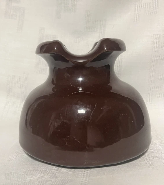 Insulator Vintage Ceramic Porcelain Large Brown  4 in tall 5 in across