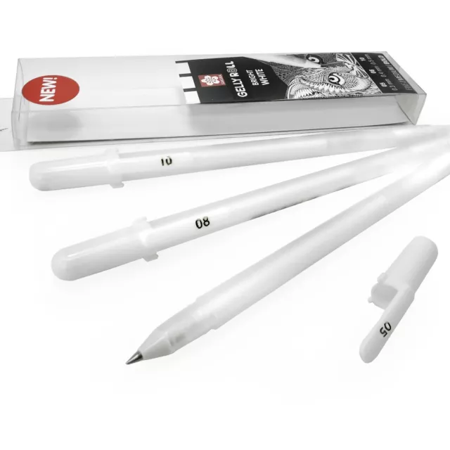 Sakura Gelly Roll Gel Pens - Bright White – 0.5 / 0.8 / 1.0mm - Wallet of 3