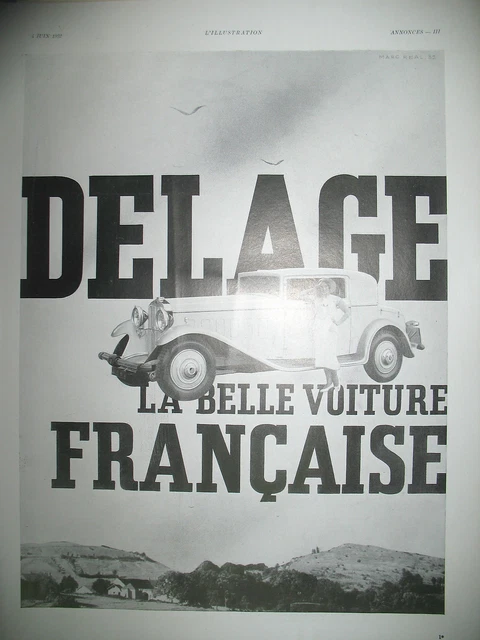 Publicite De Presse Delage Belle Automobile Francaise French Ad 1932