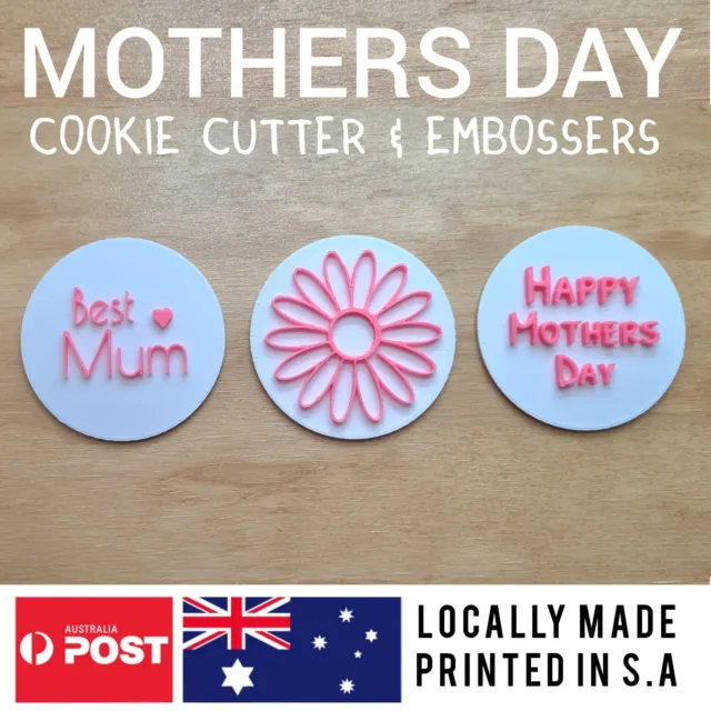Mothers Day cookie cutter and embosser Best Mom, Flower & Happy Mothers Day