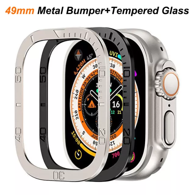 Metal Bumper+Tempered Glass For Apple Watch Ultra 49mm Accessories Screen Case