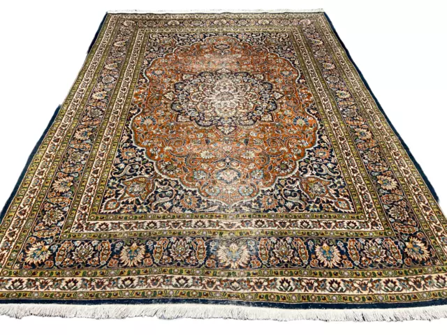 Fine tappeto orientale annodato a mano cashmere Ghom con medaglione tappeto 213x152 cm