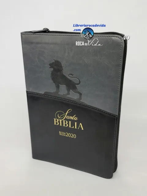 Biblia Reina-Valera 2020 letra gigante  piel negro león con índice cierre