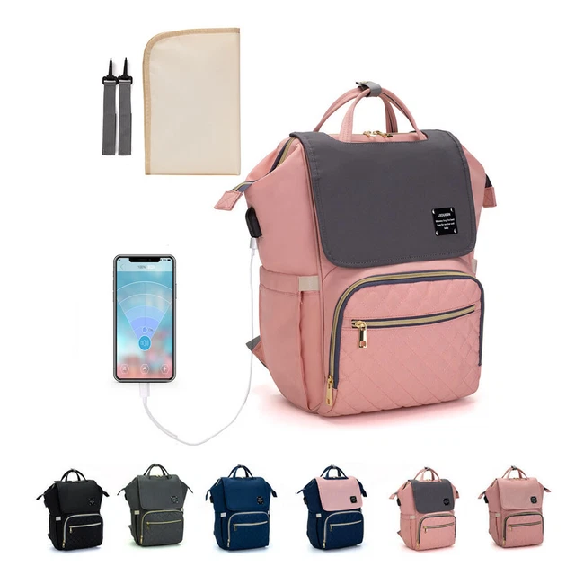 Diaper Bag Backpack Large Capacity Baby Travel Handbag Diaper Pad USB No-070