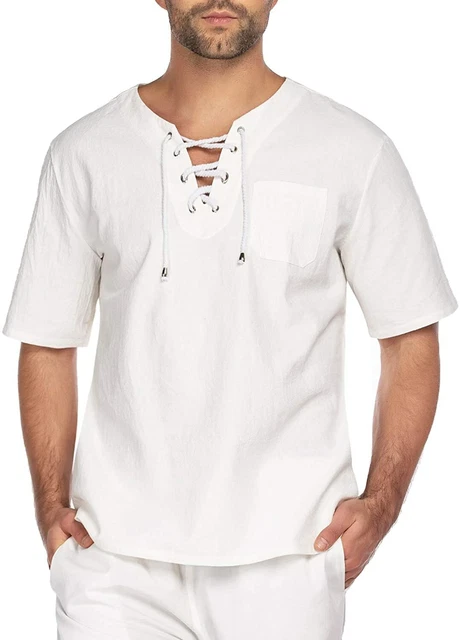 COOFANDY Mens Fashion T Shirt Cotton Linen Tee Hippie Shirts V-Neck Yoga Top