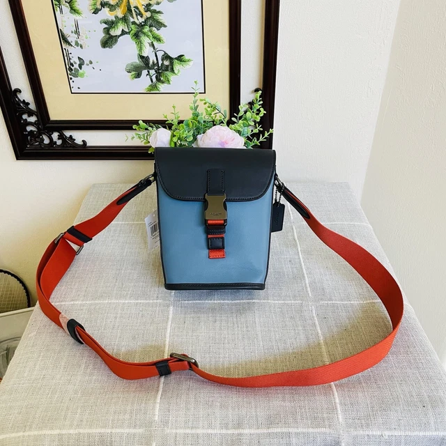 NWT coach Colorblock Leather Track Small Flap Crossbody Bag Pacific Blue Multi