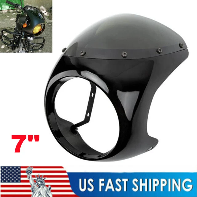 7" Motorcycle Cafe Racer Round Headlight Fairing & Windshield Screen Cover Black