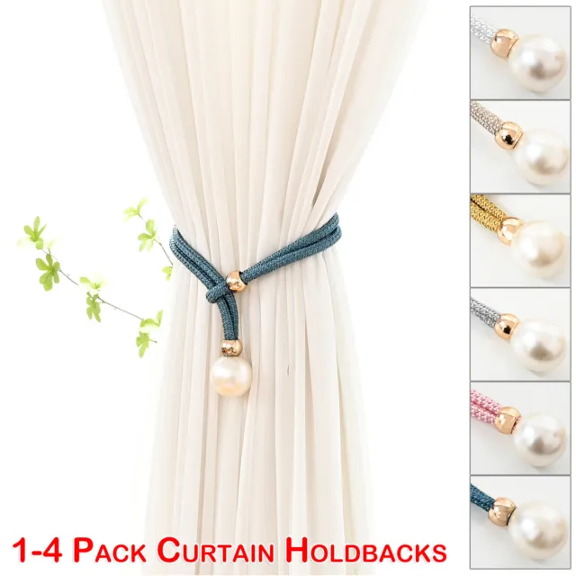 1-4 Pcs Pack Curtain Buckle Tiebacks Pearls Crystal Tie Backs Clips Holdbacks US