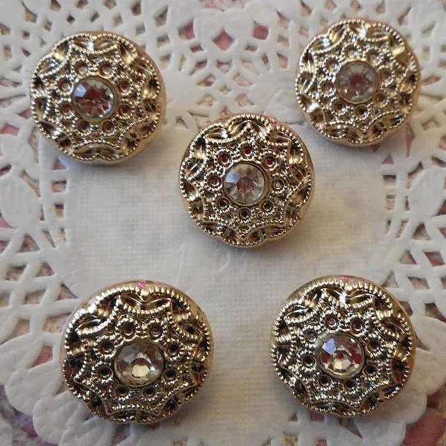 Lot De 5 Boutons Ronds Dorés à Strass Acrylique - 2cm - Pour Tricot Et Créations