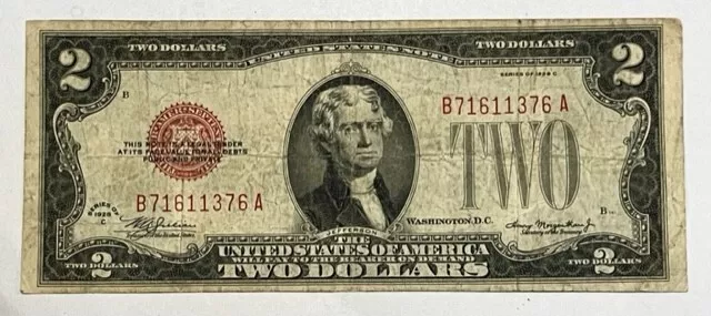 United States Note - Red Seal $2 Dollars 1928 C - Fr-1504 - Fine