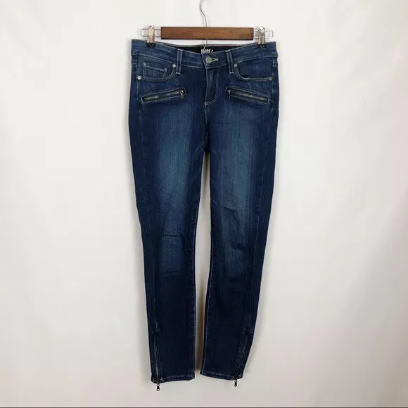 Paige Women's Jeans Jane Zip Crop Size 26 Blue Skinny Dark Wash Low Rise