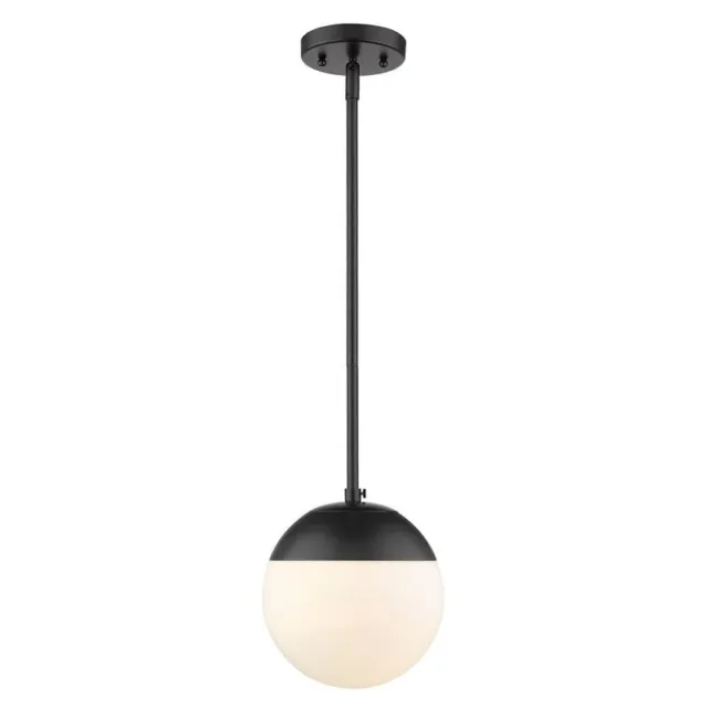 Dixon Small Pendant in Black with Opal Glass and Black Cap