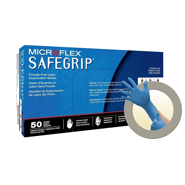 Microflex SG-375-L Safegrip Exam Gloves, PF Latex, Textured, Extended Cuff