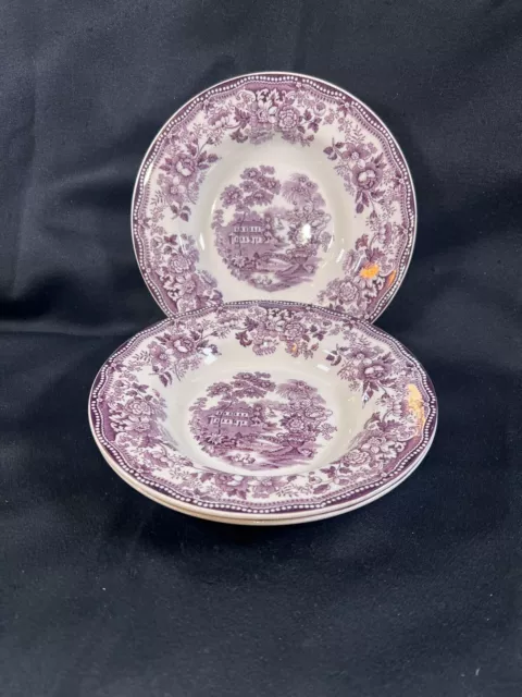 Set 3 Royal Staffordshire Clarice Cliff Tonquin 8" rimmed soup bowls PLUM/PURPLE