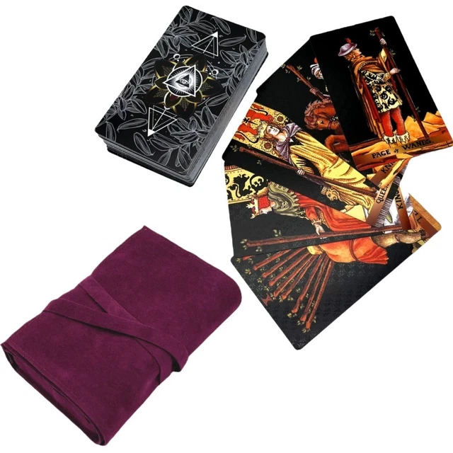 BLACK TAROT CARDS Deck, Plastic RWSInspired Premium Card + Cloth Tarot