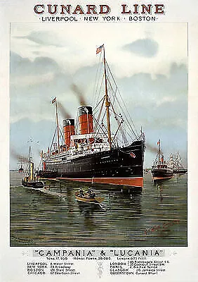 Cunard Line Liverpool New York Boston Dampfschifffahrt Frachter Plakate A2 283