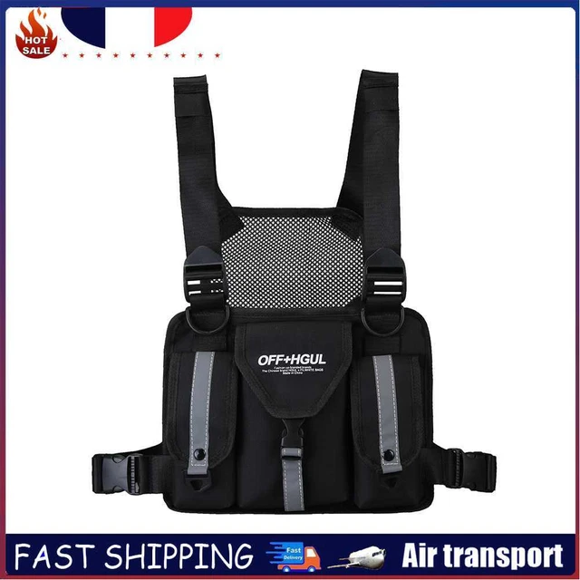 Waist Bag Men Women Vest Hip-Hop Street Shoulder Pack (Reflective Black) ~