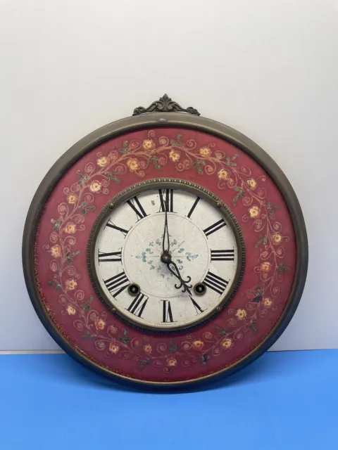 Authentic Timeworks red wall clock , with brass base,works