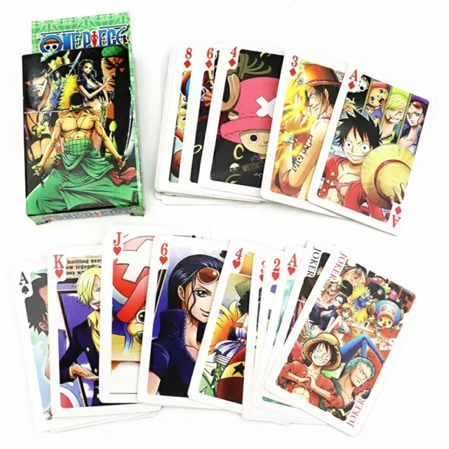 ALTcompluser Anime One Piece Figurines Wanted Cartes à jouer au poker Jeu  de cartes - 54 feuilles - Cadeau pour les fans (chapeau de paille pirate)