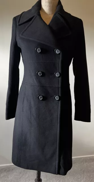 VIA SPIGA Black Wool CASHMERE Coat Womens Size 4 Double-breasted Tailored Fit