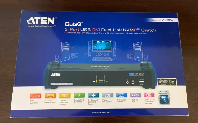 New Aten 2-Port USB DVI Dual Link KVMP Switch CS1782A -JL0998