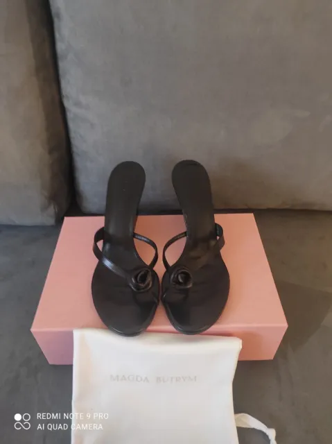 Sandales Compensées Magda Butrym Taille 39 Cuir Noir Et Fleurs