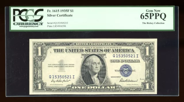 DBR $1 1935-F Silver Fr. 1615 QI Block Gem PCGS 65 PPQ Serial Q15350521I