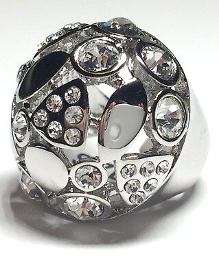 Art Deco Dome Cocktail Ring Size 6 7 8 Silver Plated Crystal Statement Boho