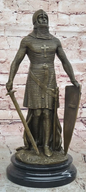 Statue De Chevalier Sur Destrier – Façon Bronze, Résine, Sur Socle – Décoration Antique