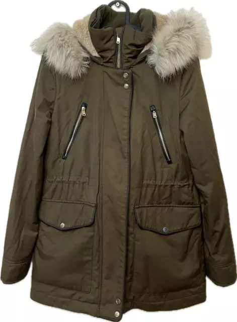 ZARA TRAFALUC PARKA coat jacket khaki green faux fur hood pockets