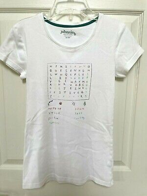 Mini Boden Johnnie B Christmas Crossword White Top Tee Shirt 15-16 Y Holiday