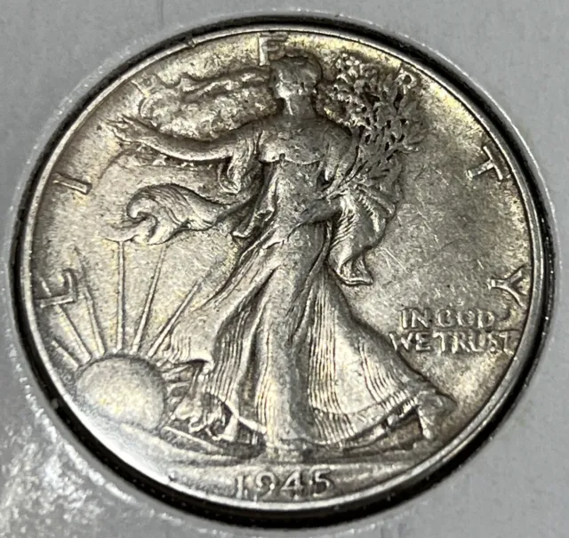 1945 Walking Liberty Silver Half Dollar. AU+ Free Shipping With Five Items C1