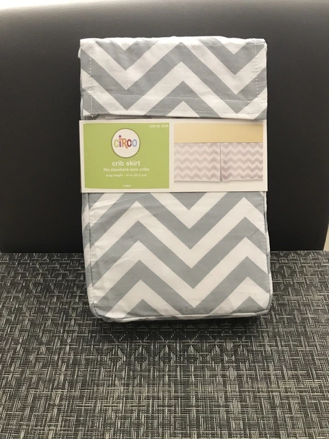 NEW Circo Crib Skirt Standard size 14" drop Gray white chevron zigzag boy girls