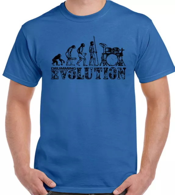 T-shirt batteria da uomo divertente evoluzione batterista batteria rullante bastoncini