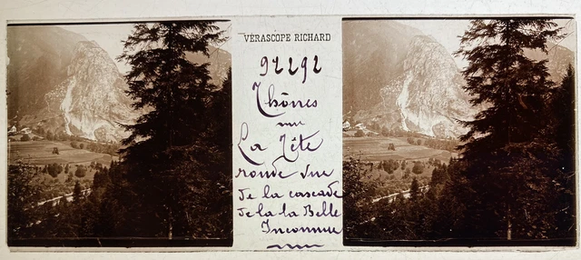 THONES BELLE INCONNUE PLAQUE VERRE 45x107 VUE STEREOSCOPIQUE VERASCOPE RICHARD