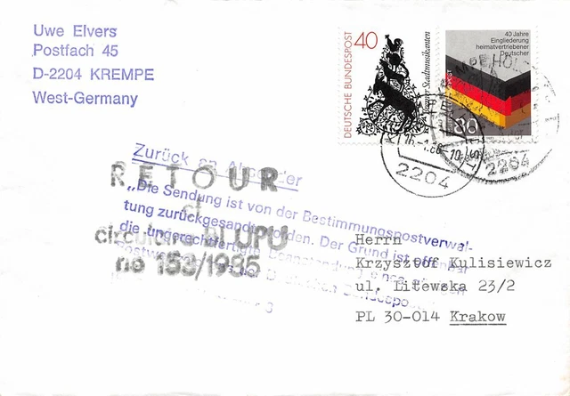 683468) Bund Postkriegbeleg mit Nr.1285 40 Jahre Eingliedrung Heimatvertriebene