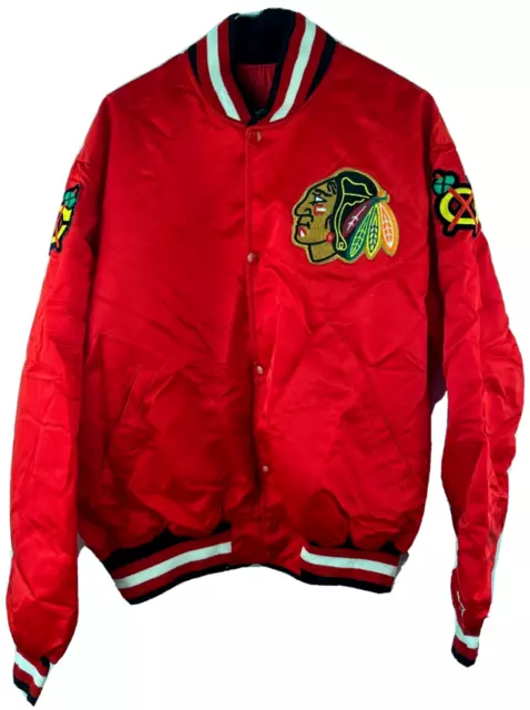 Vintage Starter Chicago Blackhawks Satin Bomber Jacket NHL Center Ice Size XL