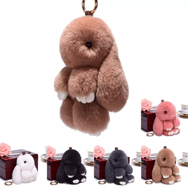 Adorable Fur Bunny Fluffy Rabbit Plush Toy Keyring Bag Charm Pendant Keychain PA