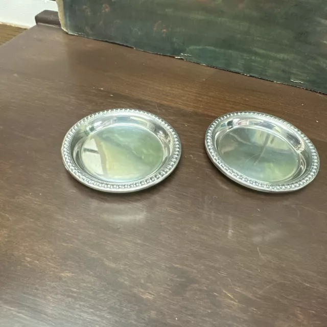 Lebkuecher & co 2 STERLING SILVER BUTTER PAT PLATES 3.25  BEADED RIM