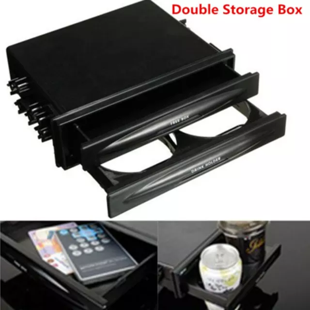 Car Dash Double Din Drink Cup Holder Radio Pocket Storage Box Black Accessories