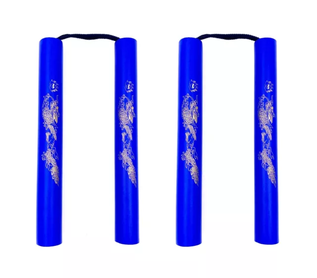 2 X Foam Nunchucks Dragon Pattern for Martial Art Karate Training 10'' - Blue