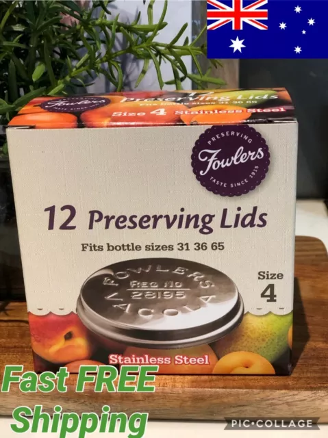 Fowlers Vacola 12 x Lids Stainless Steel Preserving Lids Size 4  New