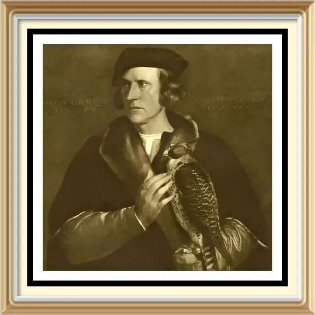 Old HOLBEIN Art Print Portrait ROBERT CHESEMAN c16th Politican MP w/ Falcon