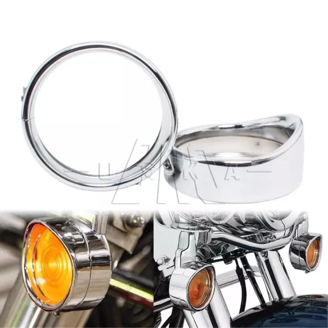 Pair Chrome 4.5" Visor Fog Light Trim Ring Passing Lamp Cover For Harley Touring