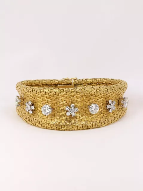 Bracelet vintage à maille tressée en or et diamants