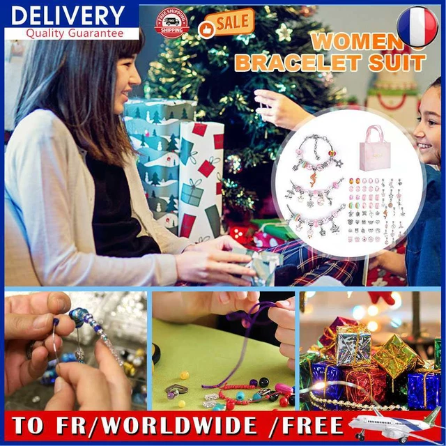DIY Charm Bracelet Beads Jewelry Making Kit Arts Crafts for Kids Girl (Pink)