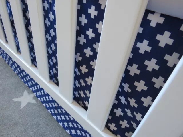 Cot Skirt (120x60) Baby Bedding for Nursery Navy Blue and White Cross Cot Skirt