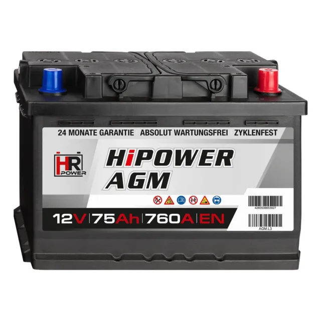 HeyVolt AGM Autobatterie 12V 70Ah 700A/EN Starterbatterie, Start-Stopp &  Standheizung geeignet, absolut wartungsfrei : : Auto & Motorrad