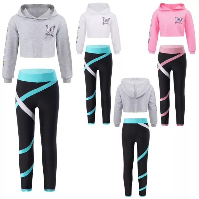 Tiaobug set abbigliamento sportivo ragazza jogging cappuccio crop top e leggings pantaloni